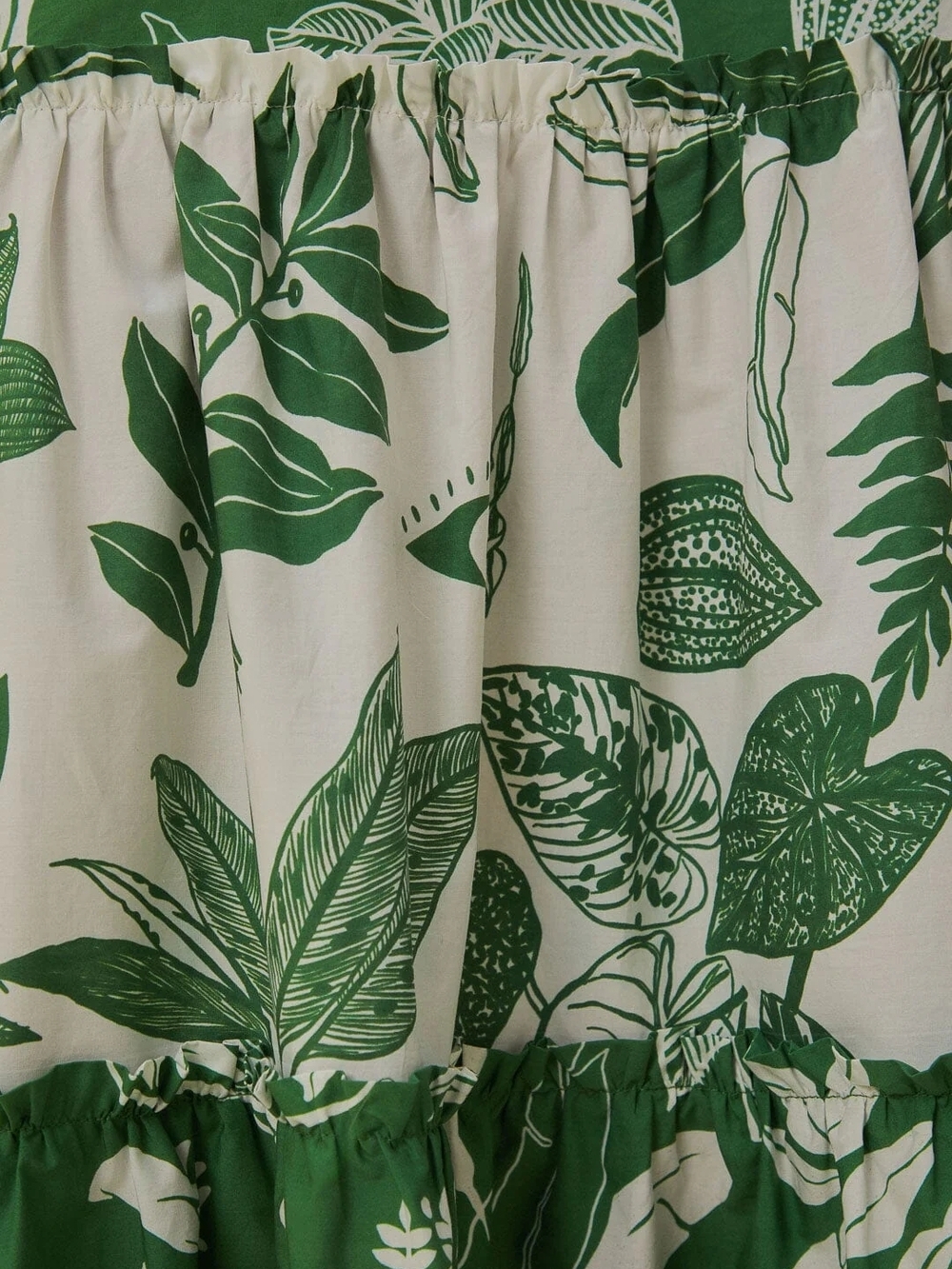 FARM Rio FOREST SOUL MIX Green and White Tropical Tiered Midi Dress Size L - Picture 5 of 6